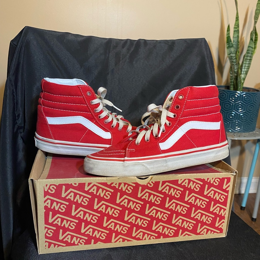Vans Bold Red and White High-Top Sneakers